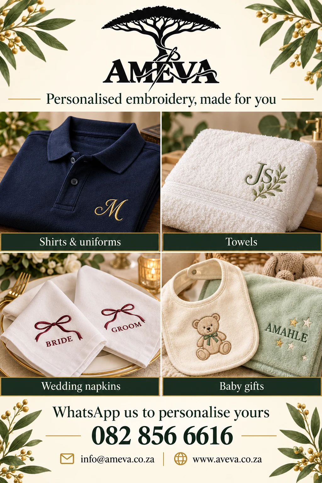Personalised baby bib and blanket embroidery examples